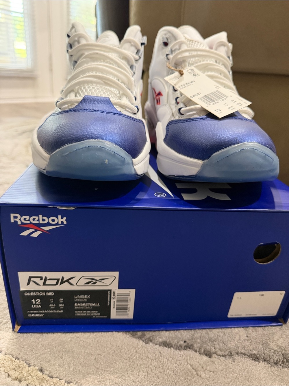 Reebok Men’s QUESTION MID White and Blue Basketball Sneakers